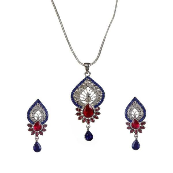 Kriaa Blue And Pink Austrian Stone Pendant Set