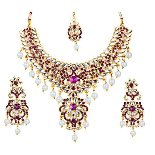 Kriaa Purple Stone Kundan Necklace Set With Maang Tikka