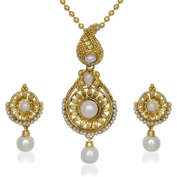 Kriaa Gold Plated White Pearl Pendant Set  - 2101709
