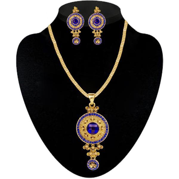 Kriaa Gold Plated Blue Austrian Stone Pendant Set  - 2101711