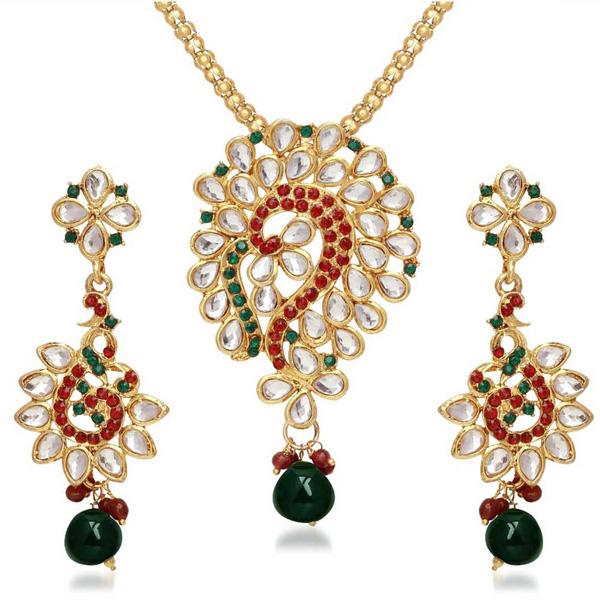 Kriaa Green Austrian Stone And Kundan Pendant Set