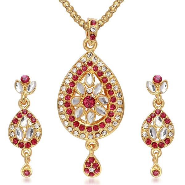 Kriaa Gold Plated Pink Austrian Stone Pendant Set