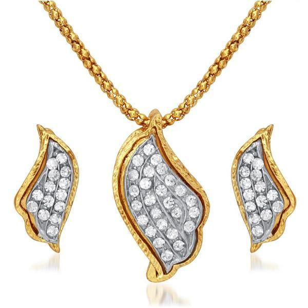 Kriaa Gold Plated White Austrian Stone Necklace Set  - 2102306