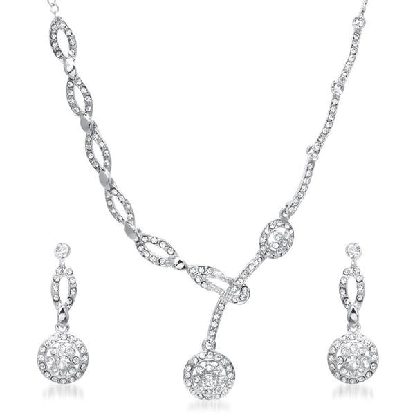 Kriaa Zinc Alloy Silver Plated White Stone Necklace Set