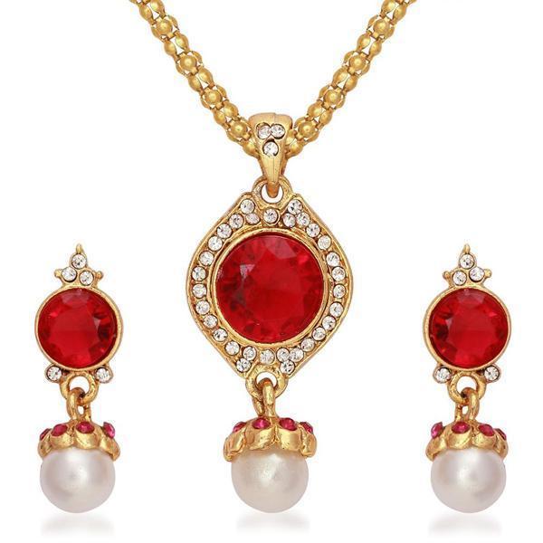 Kriaa Gold Plated Red Austrian Stone Pendant Set  - 2103006