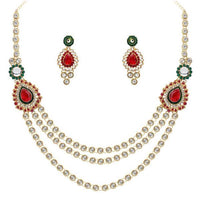 Kriaa Maroon And Green Stone Necklace Set