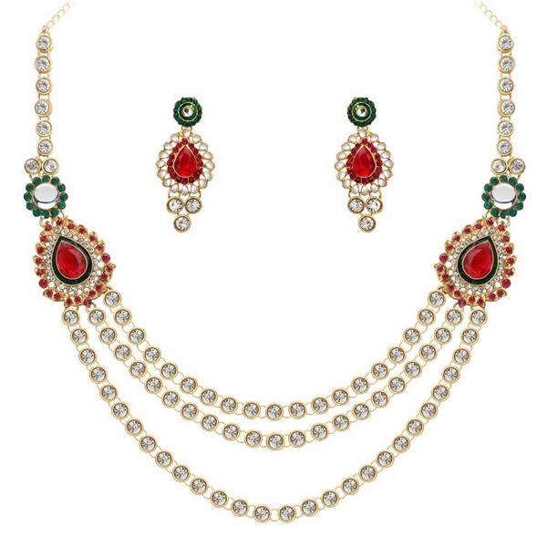 Kriaa Maroon And Green Stone Necklace Set