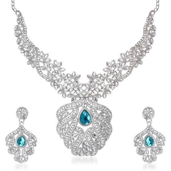 Kriaa Silver Plated Blue Stone Necklace Set-WN - 2103801