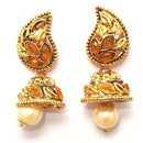 Kriaa Zinc Alloy Gold Plated Pearl Drop Jhumki