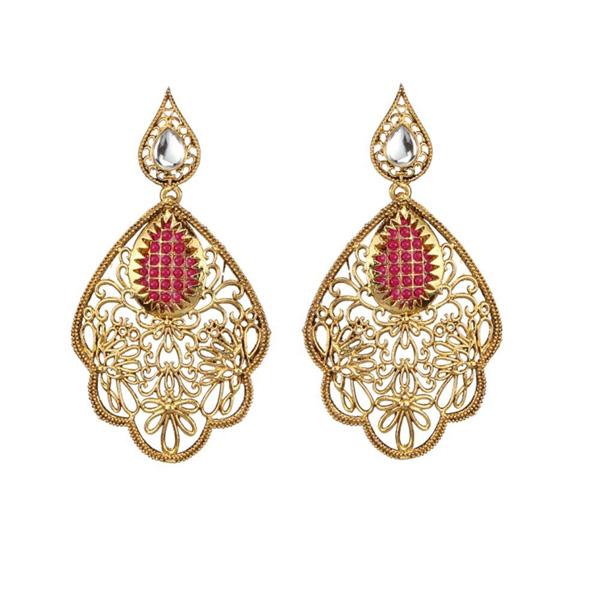 The99jewel  Gold Plated Maroon Stone Kundan Dangler Earrings