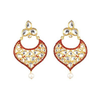 The99Jewel Gold Plated Maroon pota Stone Dangler Earrings - 1307333