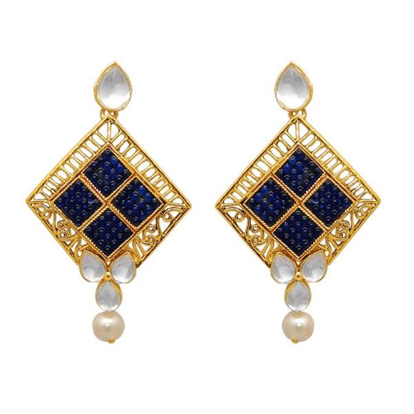 The99Jewel Kundan Blue & White Pota Stone Dangler Earrings