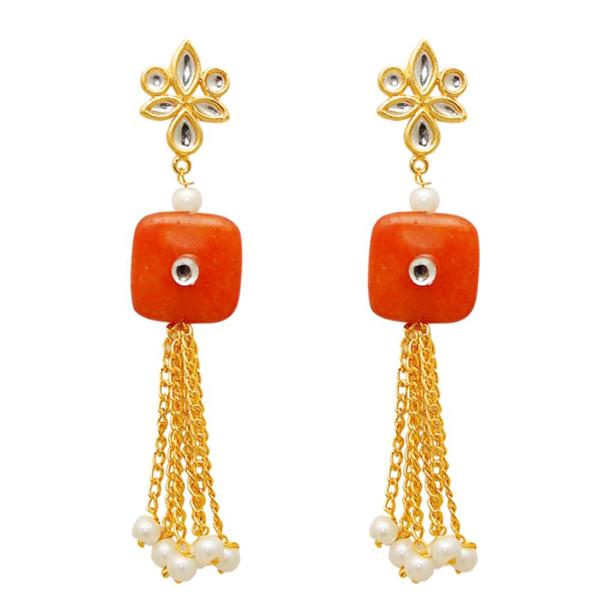 Kriaa Gold Plated White Kundan Dangler Earring - 1307354A