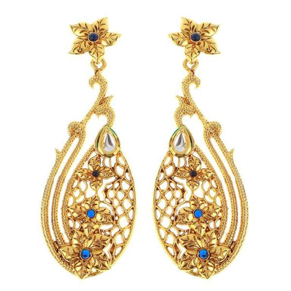 The99jewel Gold Plated Blue Kundan Danglers Earrings