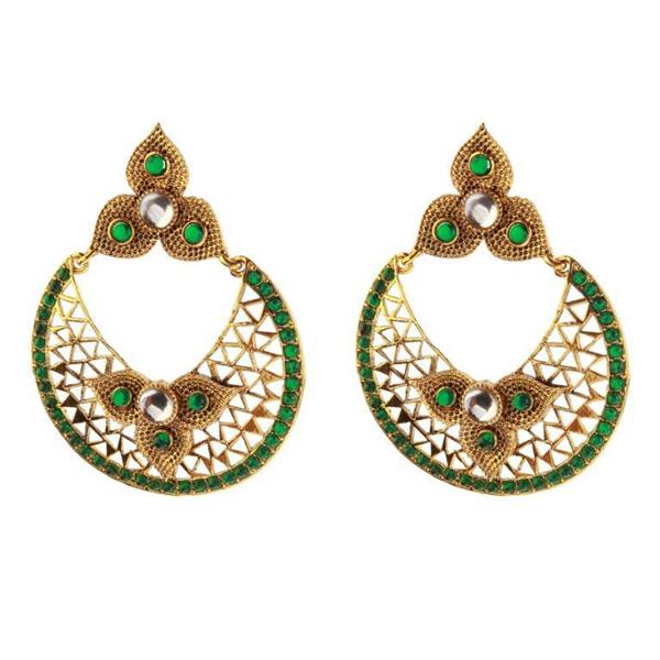The99jewel Green Pota Stone Gold Plated Danglers Earrings