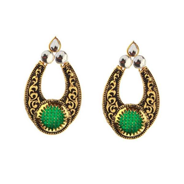 The99jewel Green Pota Stone And Kundan Danglers Earrings