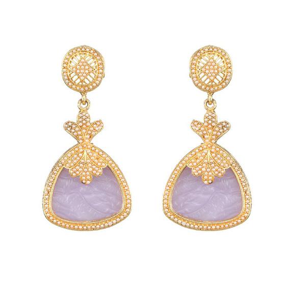 Kriaa Purple Resin Gold Plated Dangler Earring - 1307342C