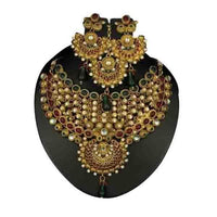 Kriaa Maroon Stone Necklace Set With Maang Tikka - 2100302