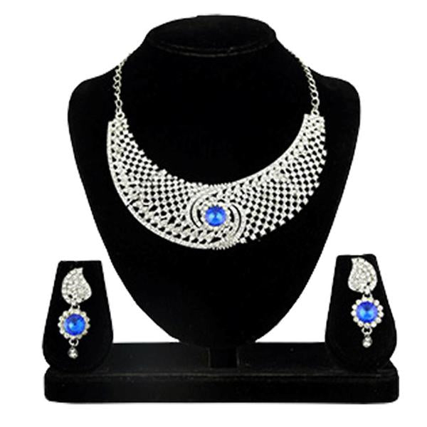 Kriaa Silver Plated Blue Stone Alloy Necklace Set