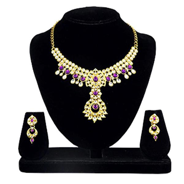 Kriaa Gold Plated Purple Kundan Necklace Set