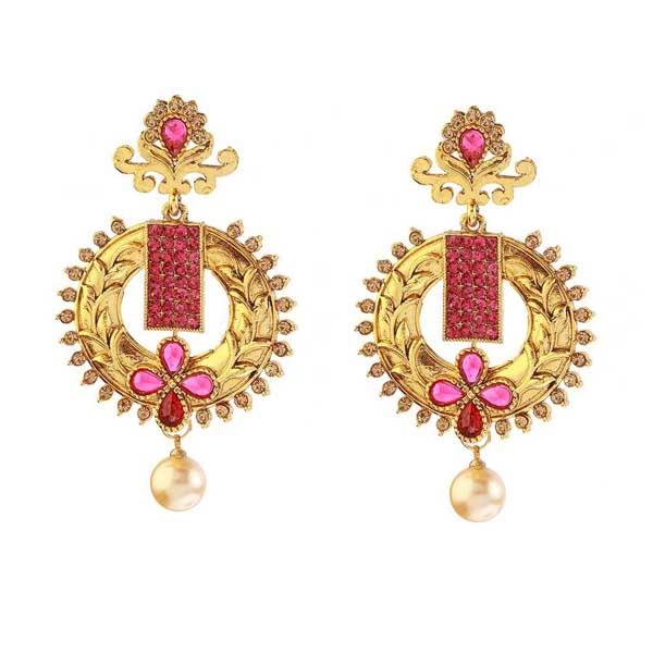 Kriaa Kundan Pearl Drop Gold Plated Dangler Earring