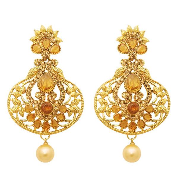 Kriaa Pota Stone Pearl Drop Gold Plated Dangler Earring