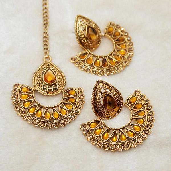 Kriaa Brown Kundan Dangler Earrings With Maang Tikka - 1309501A