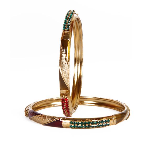 Kriaa Green & Red Stone Set of 2 Bangle Sets - 1401140_2.4