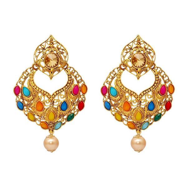 Kriaa Gold Plated Austrian Stone Kundan Navrang Dangler Earrings - 1309802