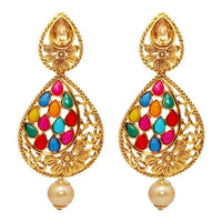 Kriaa Gold Plated Austrian Stone Kundan Navrang Dangler Earrings - 1309804