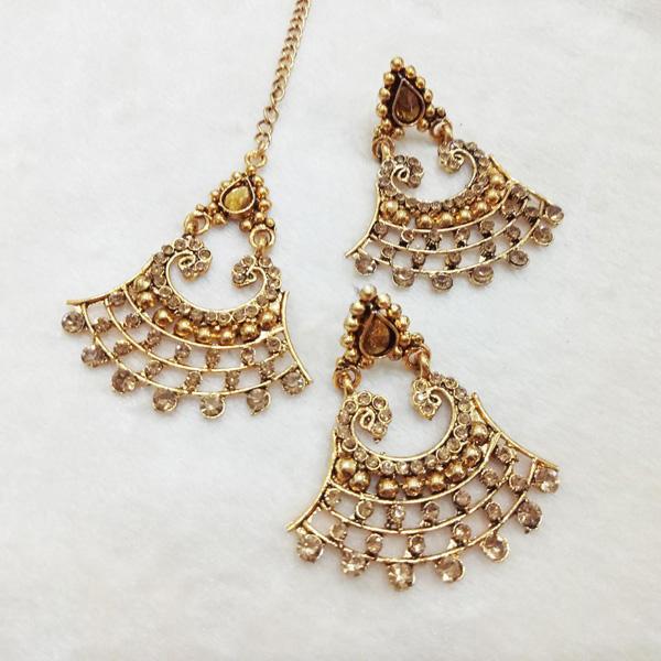 Kriaa Brown Stone Chandbali Earrings With Maang Tikka - 1309512A