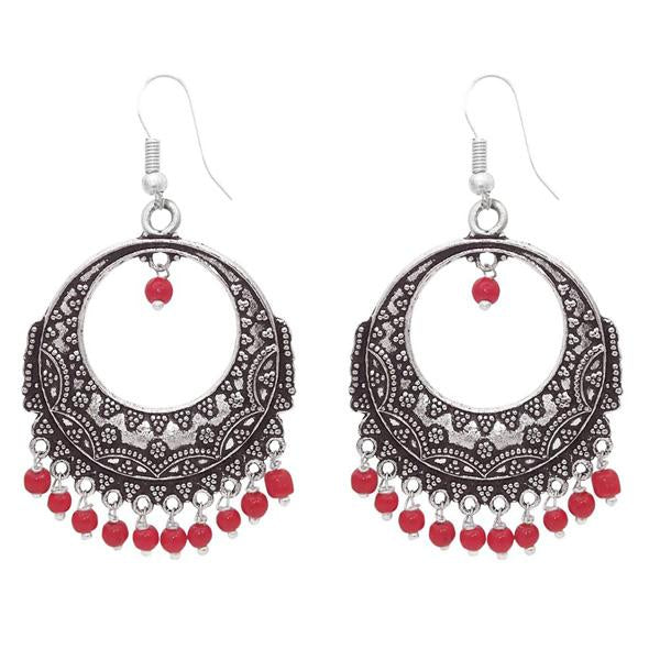 Kriaa Red Beads Drop Oxidised Dangler Earring - 1309012B