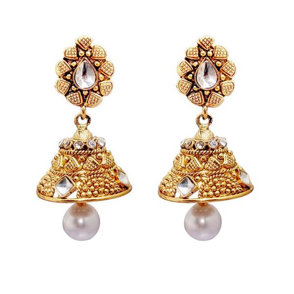 Kriaa Gold Plated Austrian Stone Pearl Drop Jhumki Earrings - 1309712B