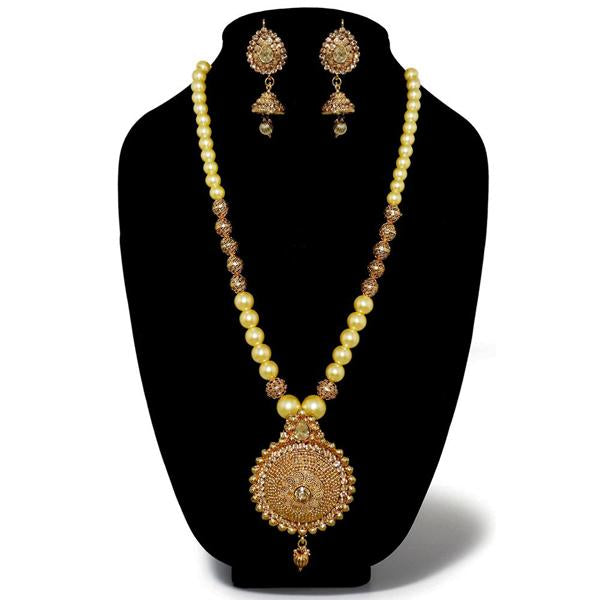 Kriaa Gold Plated Austrian Stone Pearl Necklace Set - 1109302