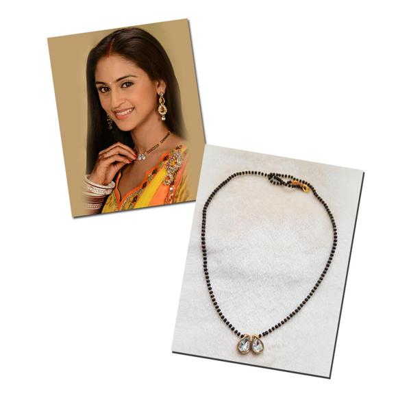 Kriaa Gold Plated White Glass stone Mangalsutra - 1503002