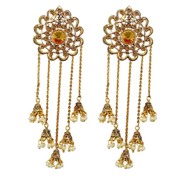 Kriaa Pearl Gold Plated Stone Roll Chain Earrings - 1310507