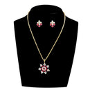 Kriaa Pink Austrian Stone Gold Plated Pendant Set - 1203809
