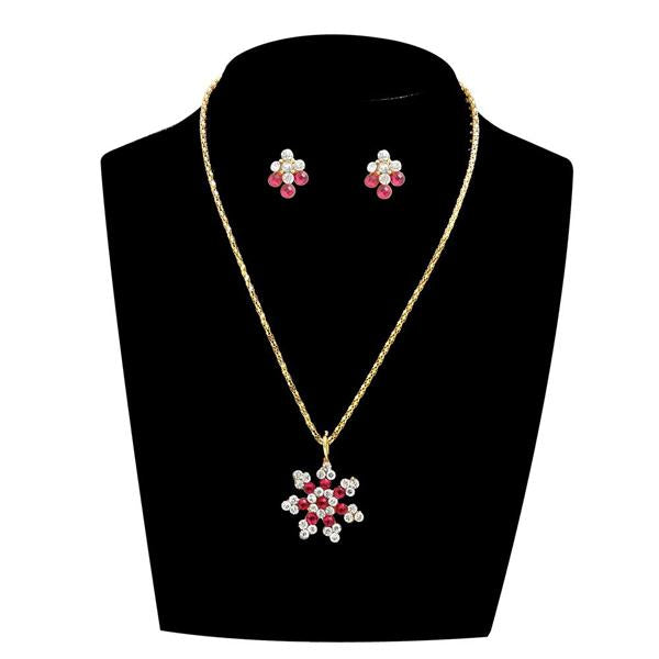 Kriaa Pink Austrian Stone Gold Plated Pendant Set - 1203809