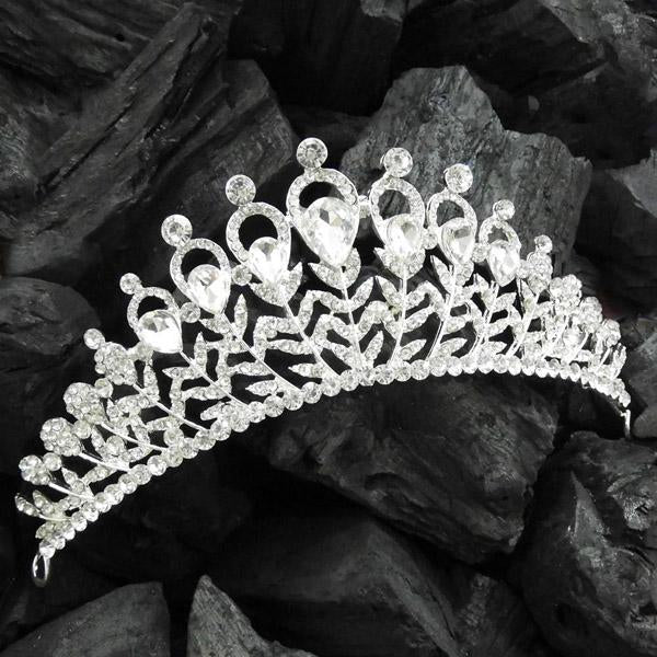 Kriaa Silver Plated White Austrian Stone Crown - 1503604A