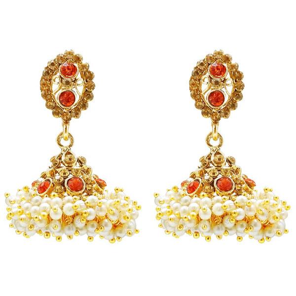 Kriaa Stone Gold Plated Pearl Jhumki Earrings - 1307808G