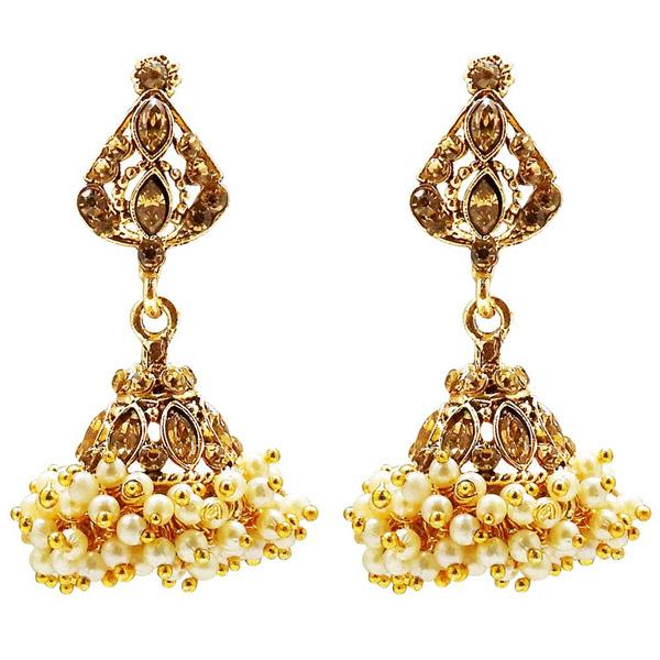 Kriaa Gold Plated Stone Pearl Jhumki Earrings - 1307812C