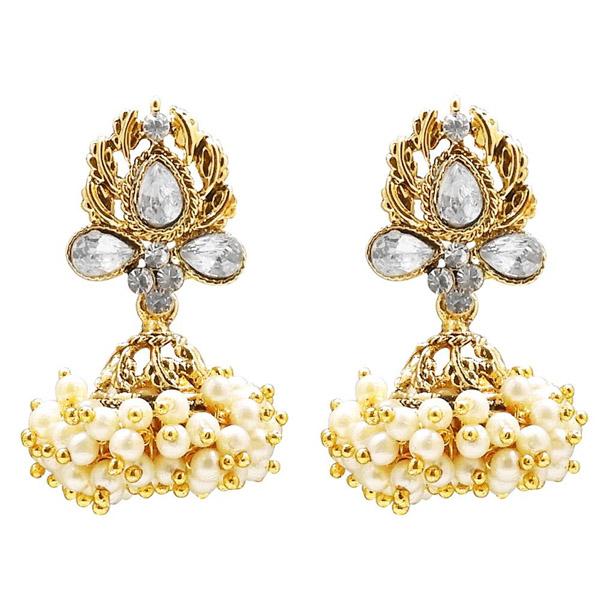Kriaa Gold Plated Stone Pearl Jhumki Earrings - 1307816A