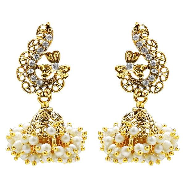 Kriaa Stone Gold Plated Pearl Jhumki Earrings - 1307817A