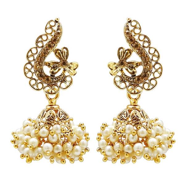 Kriaa Gold Plated Stone Pearl Jhumki Earrings - 1307817B