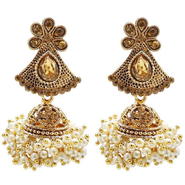 Kriaa Stone Gold Plated Pearl Jhumki Earrings - 1307820B