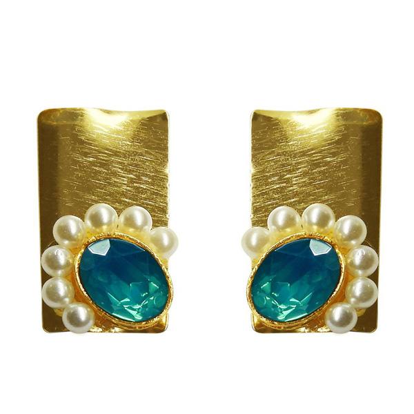 Kriaa Gold Plated Resin Stone Pearl Dangler Earrings - 1311408E