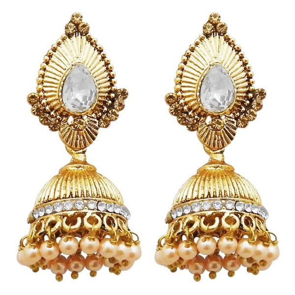 Kriaa Gold Plated White  Austrian Stone Jhumki Earrings - 1311307A