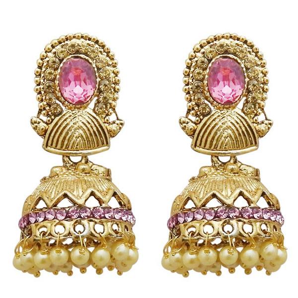 Kriaa Gold Plated Pink Austrian Stone Jhumki Earrings - 1311311F