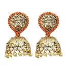 Kriaa Gold Plated Orange Austrian Stone Jhumki Earrings - 1311314H