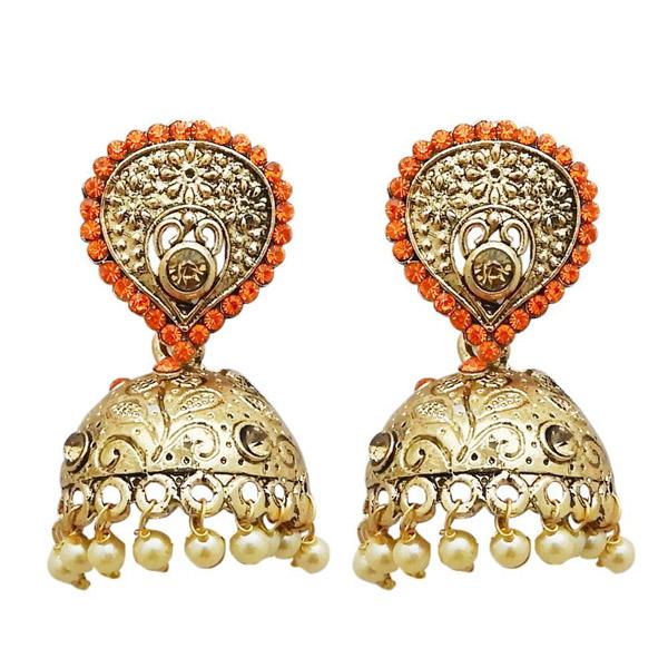 Kriaa Gold Plated Orange Austrian Stone Jhumki Earrings - 1311314H
